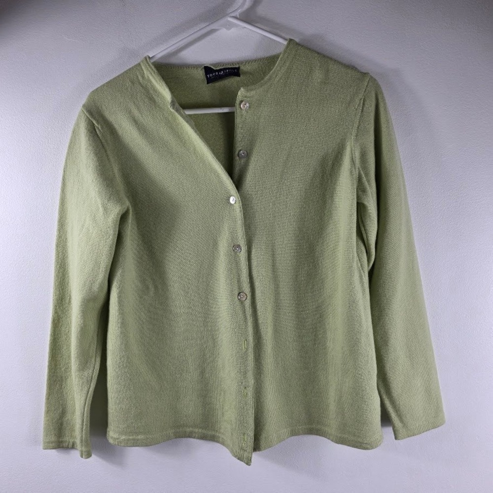 Your 6th‎ Sense Women's Green Button Front Pure New Wool Cardigan Sweater